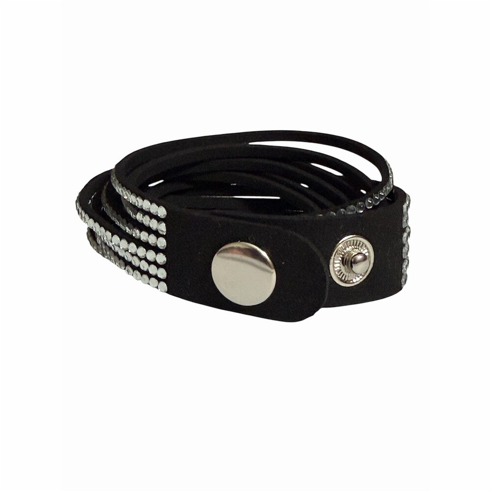 Sparkly Bracelet Black Multi-Row Rhinestone Wrap Cuff Adjustable Snap 90’s - Picture 3 of 12